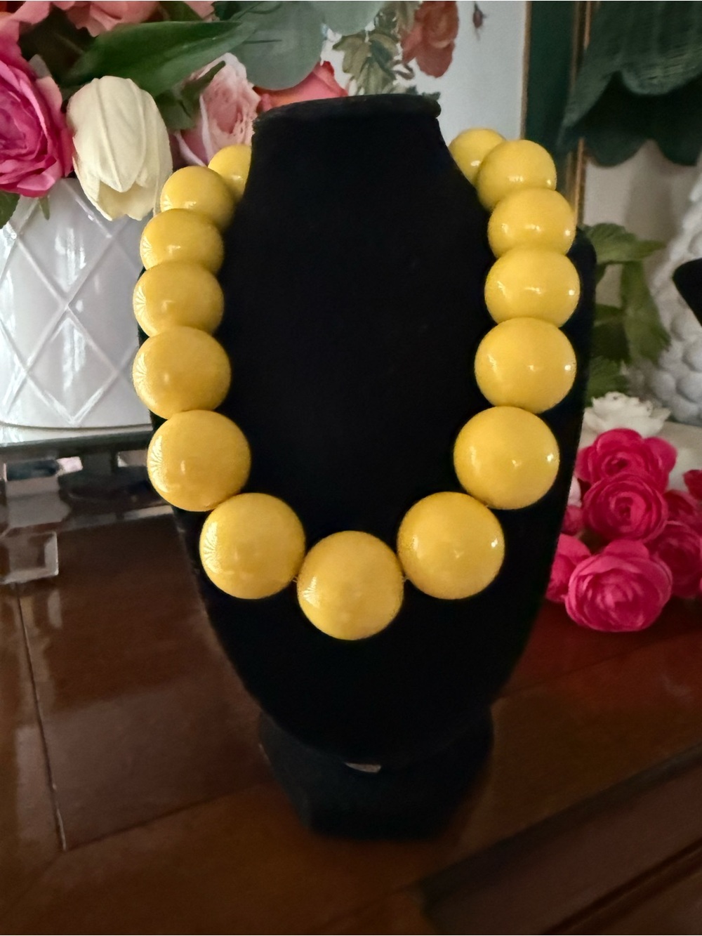 Vintage Yellow Statement Bead Necklace - Women Jewelry